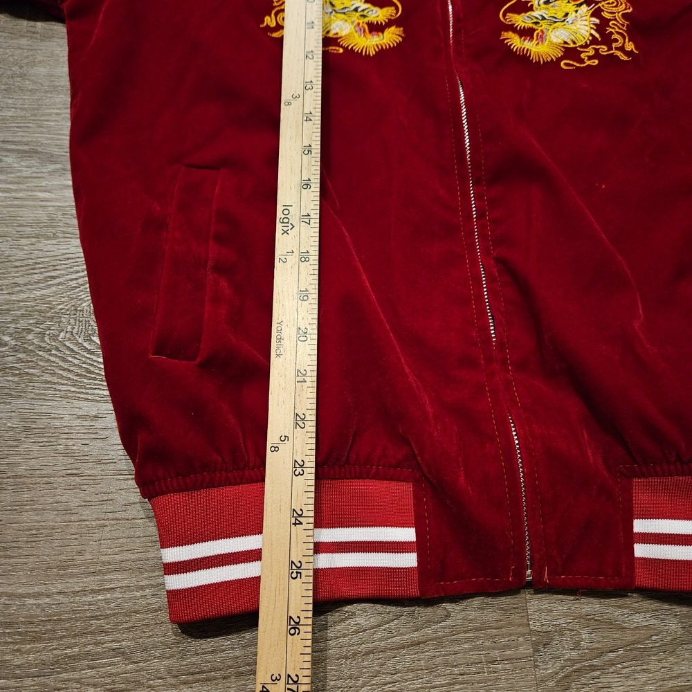 Japanese Sukajan Dragon Embroidered Bomber Jacket Red Men's M Japan Souvenir - Picture 7 of 12